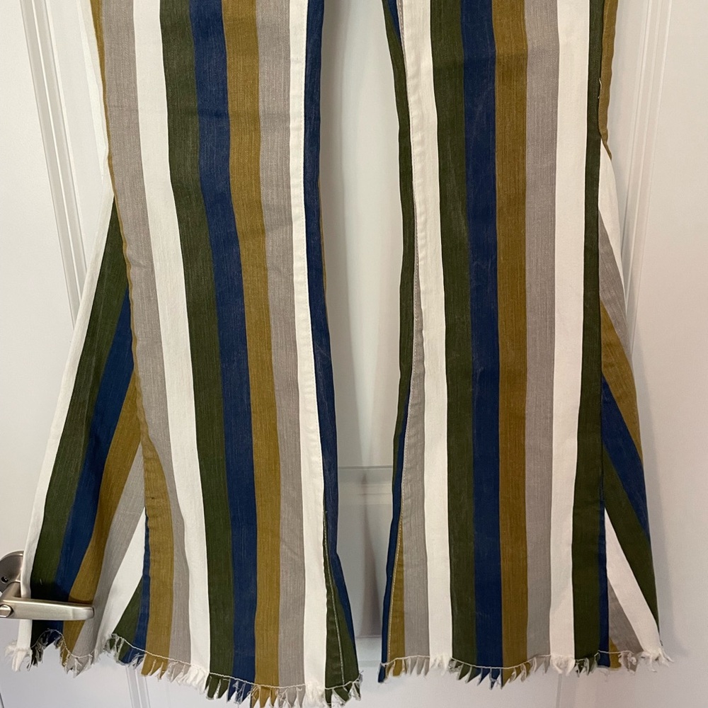 NWT Saint & Hearts Green Multi Striped Bell Bottoms jeans retro style Flares - Picture 4 of 7